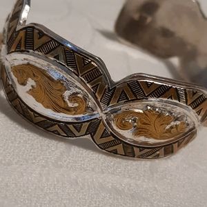 Sterling Silver Cuff Bracelet, 22K Gold overlay